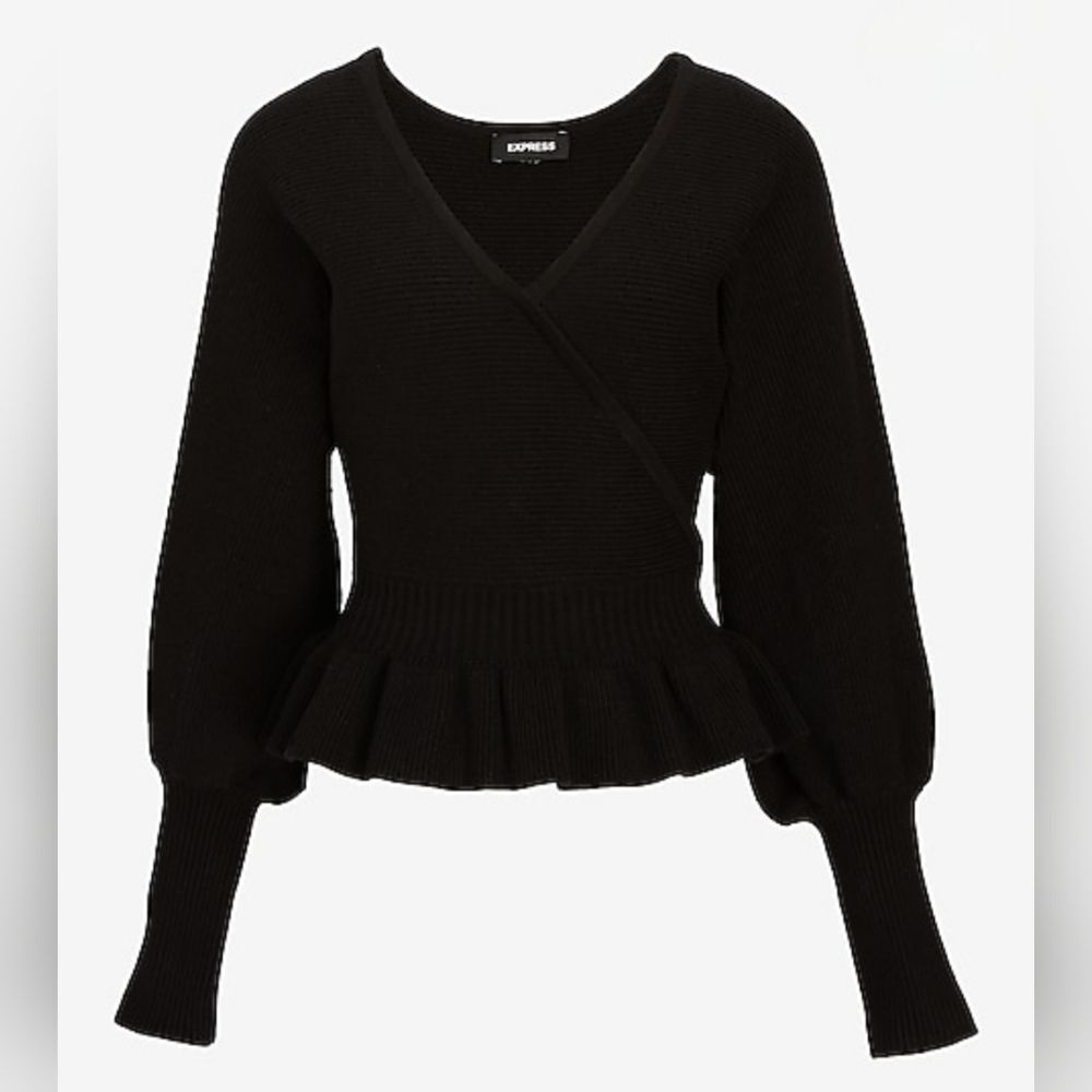 Express Black V-Neck Wrap Peplum Sweater Size XS - Picture 3 of 4
